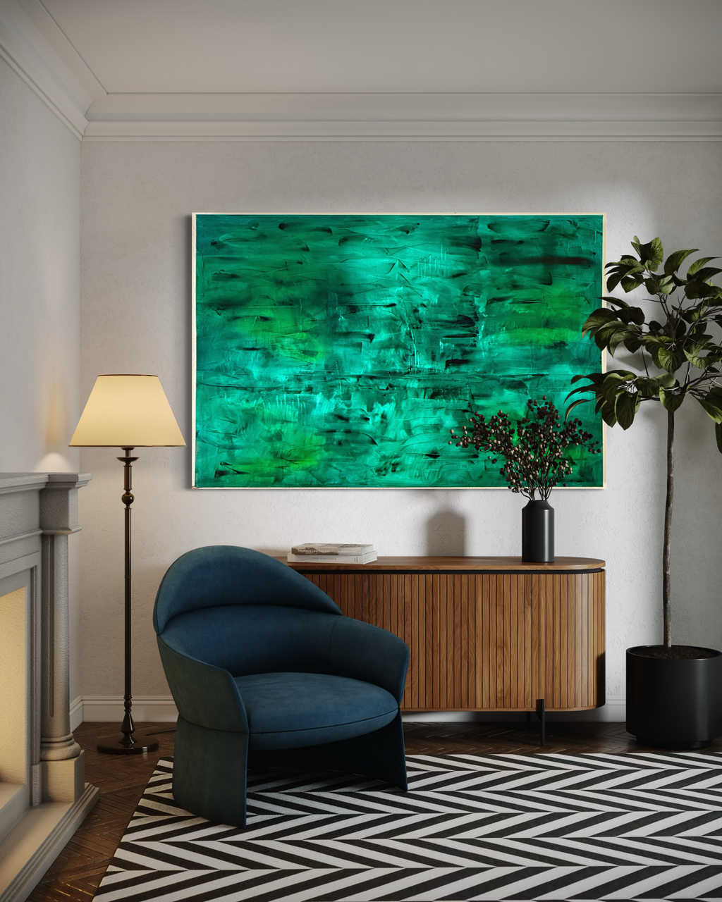 Emerald Reverie | Original Large-Scale Abstract Painting | 40" x 60" Acrylic on Canvas