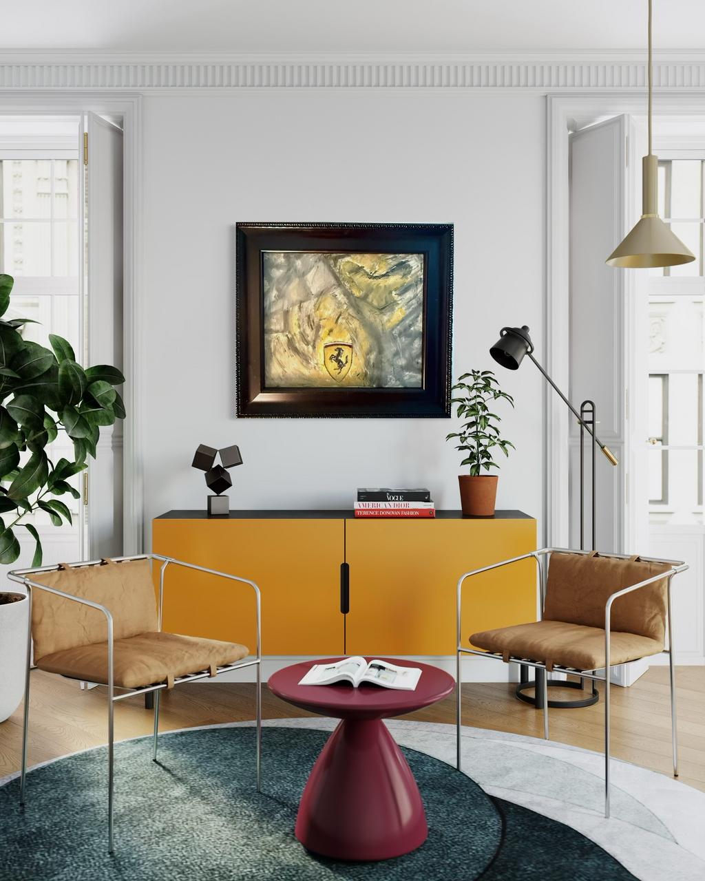 Original Ferrari Expressionist Oil Painting – Bold Statement Art with Dark Custom Frame