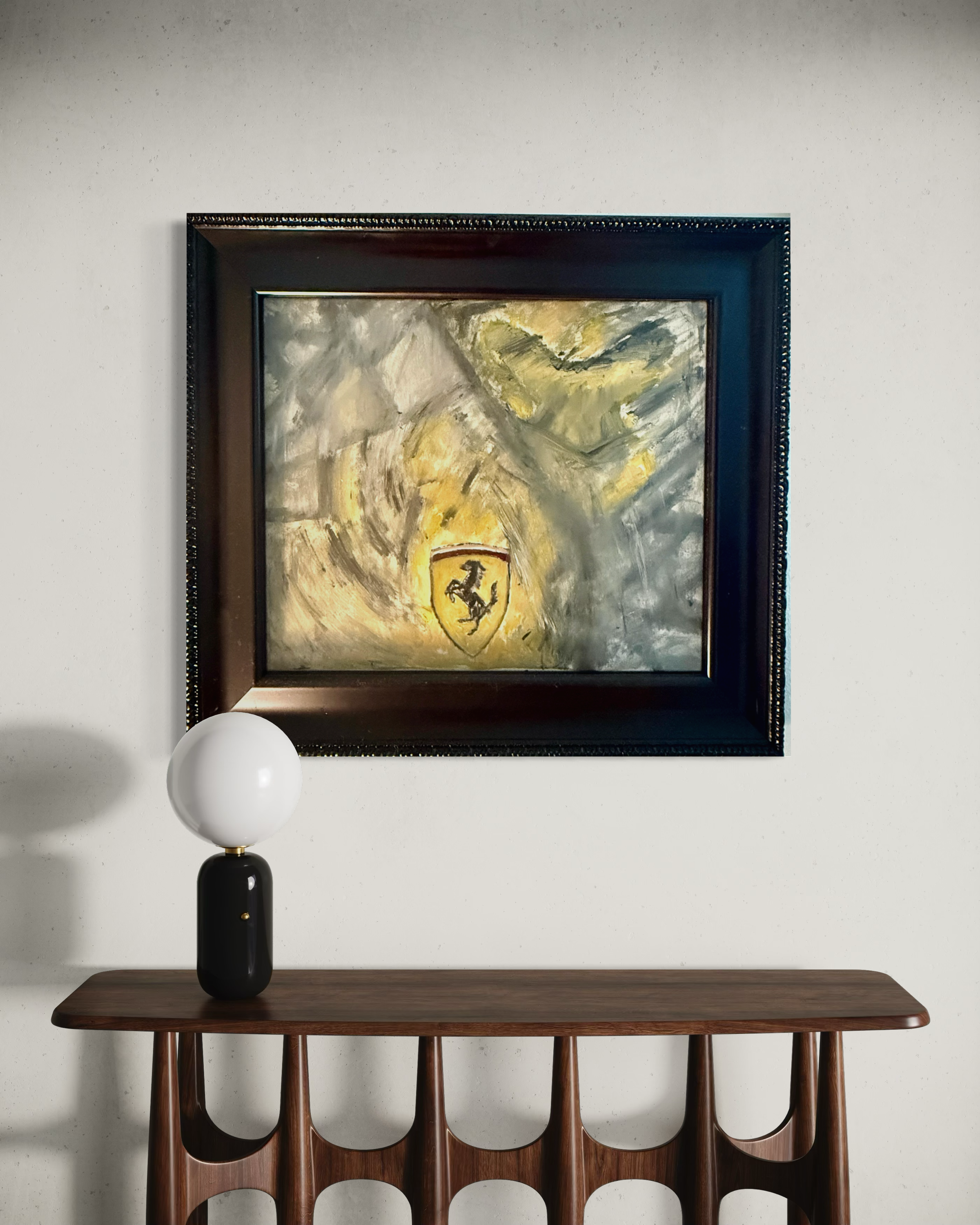 Original Ferrari Expressionist Oil Painting – Bold Statement Art with Dark Custom Frame