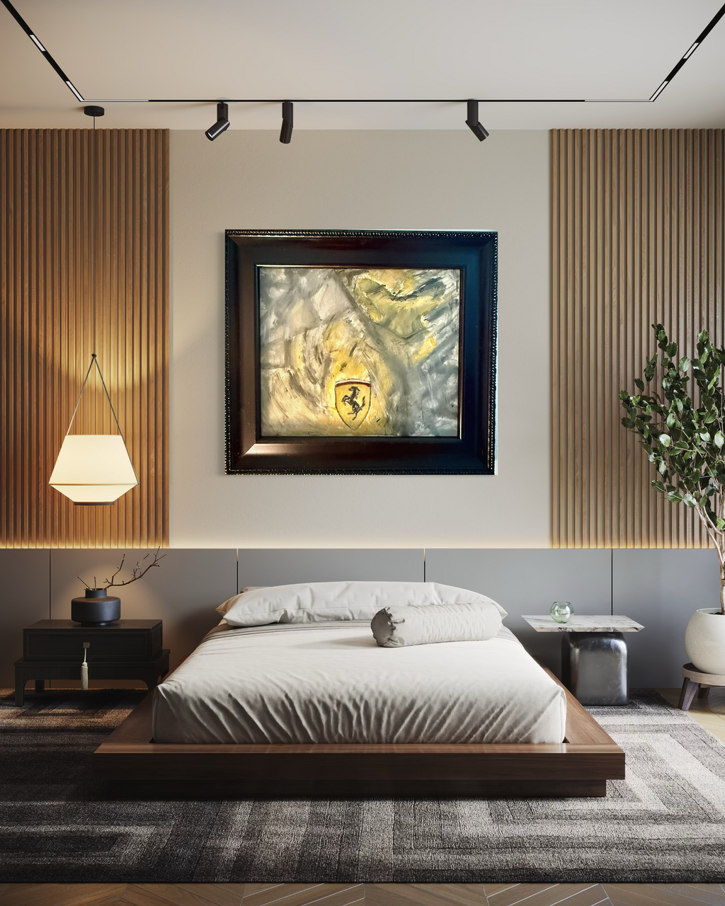 Original Ferrari Expressionist Oil Painting – Bold Statement Art with Dark Custom Frame