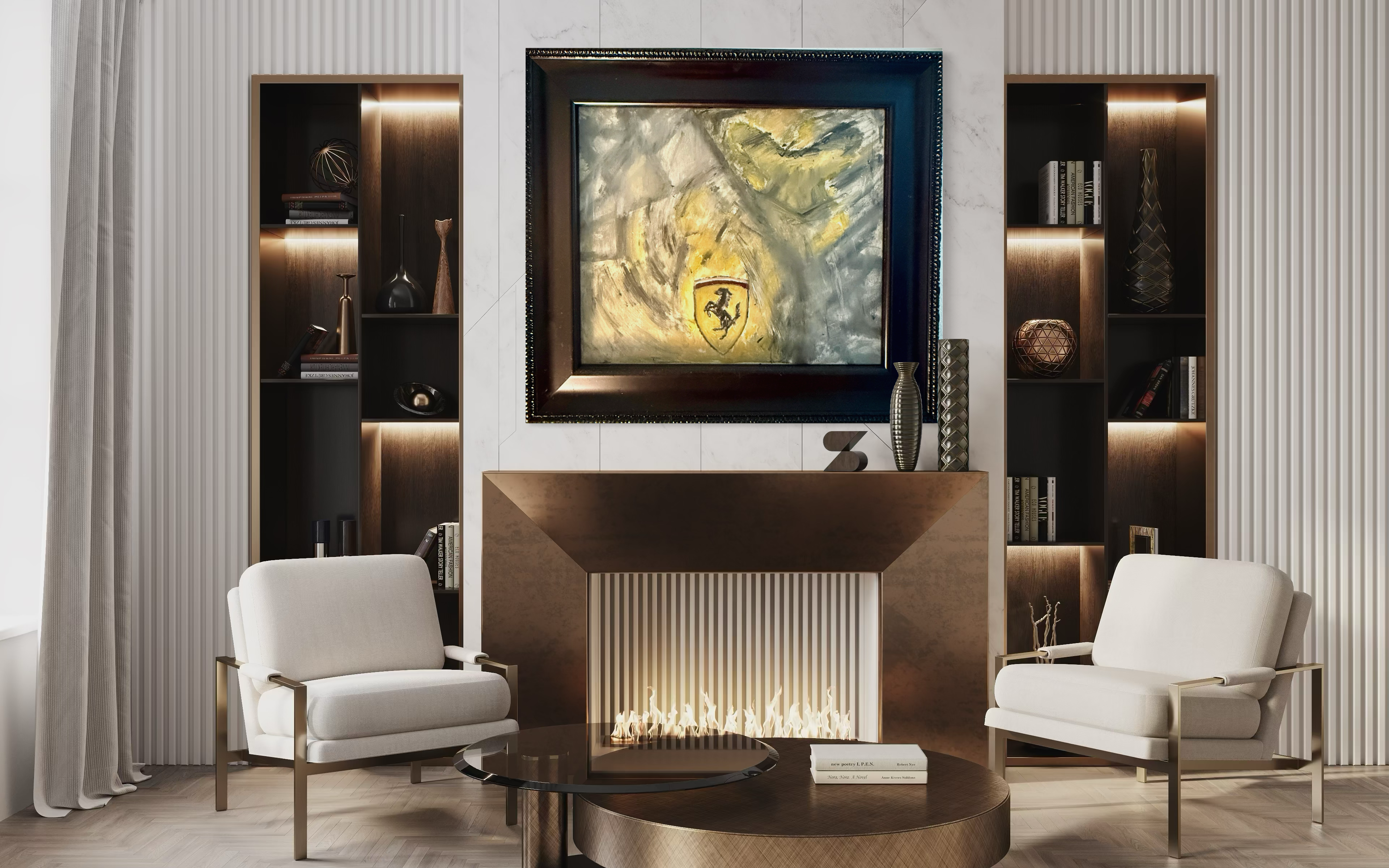 Original Ferrari Expressionist Oil Painting – Bold Statement Art with Dark Custom Frame