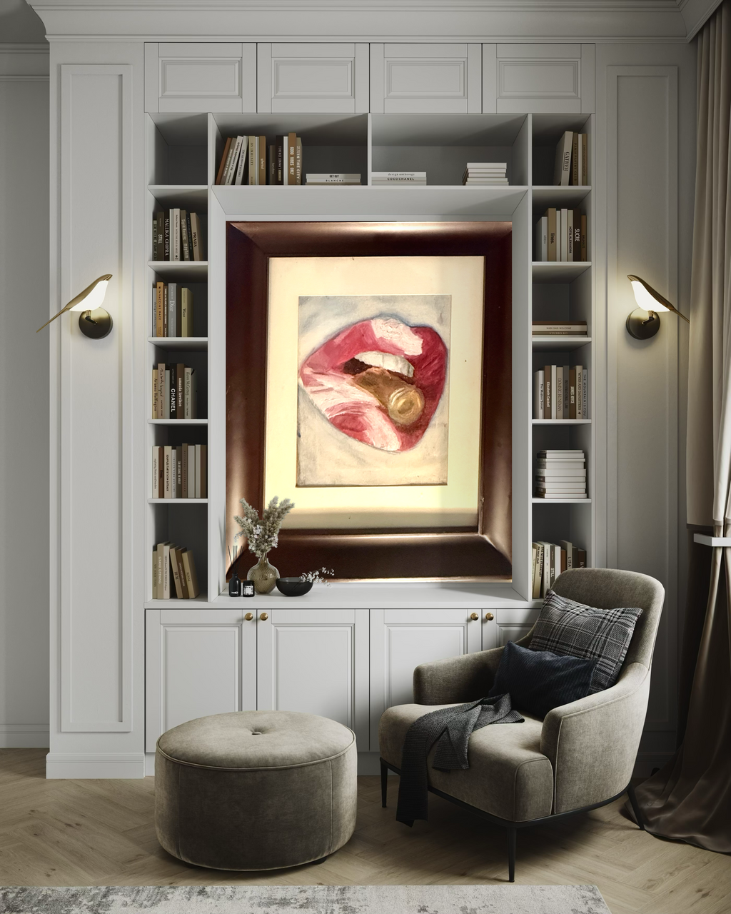 Large Framed Lips Canvas Art – Modern Pop Art Statement Painting
