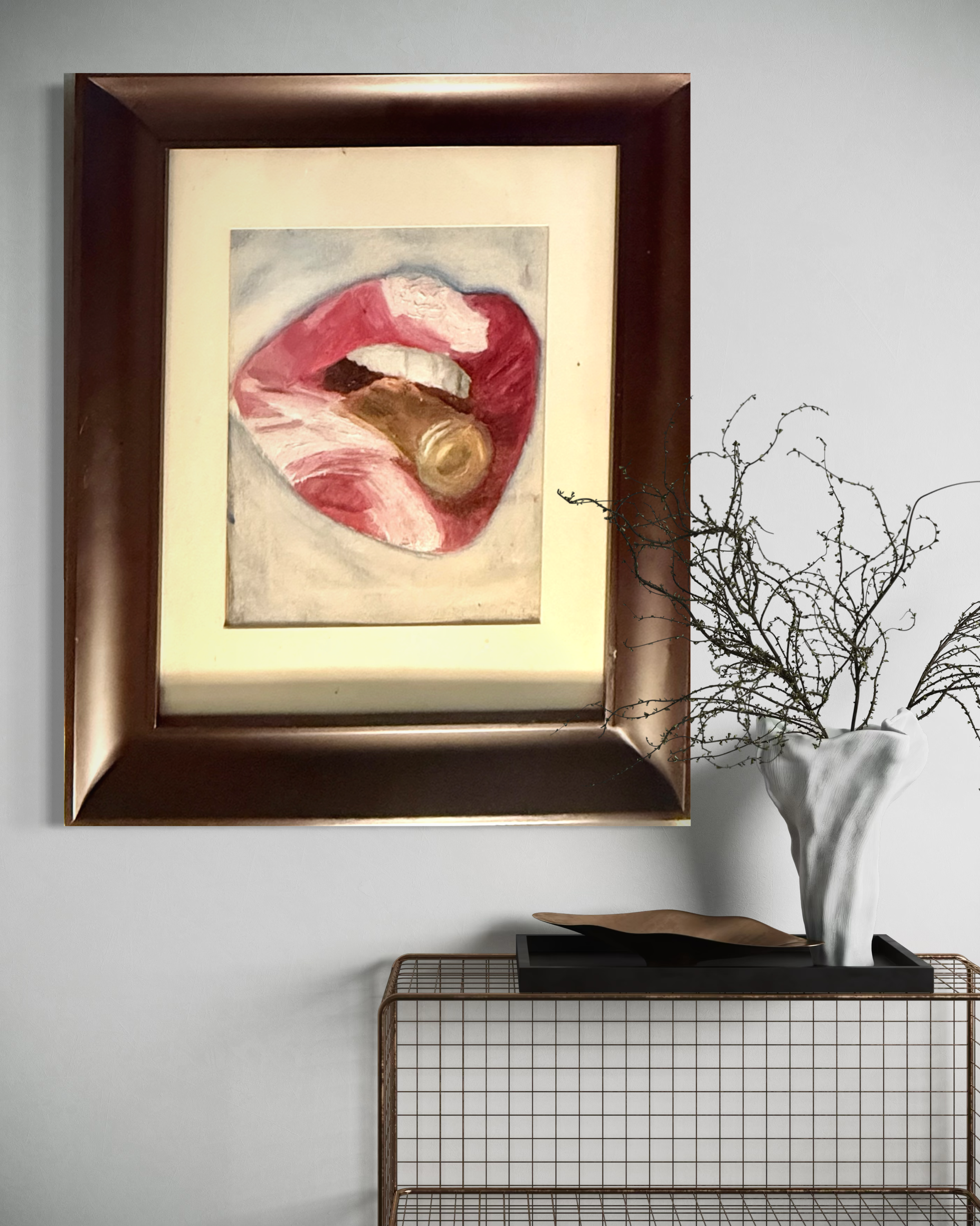 Large Framed Lips Canvas Art – Modern Pop Art Statement Painting