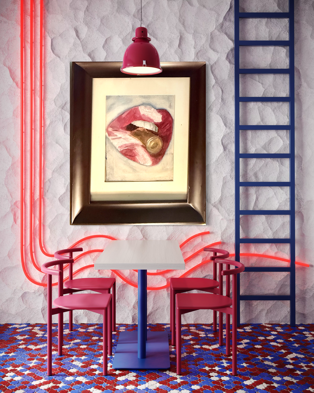 Large Framed Lips Canvas Art – Modern Pop Art Statement Painting