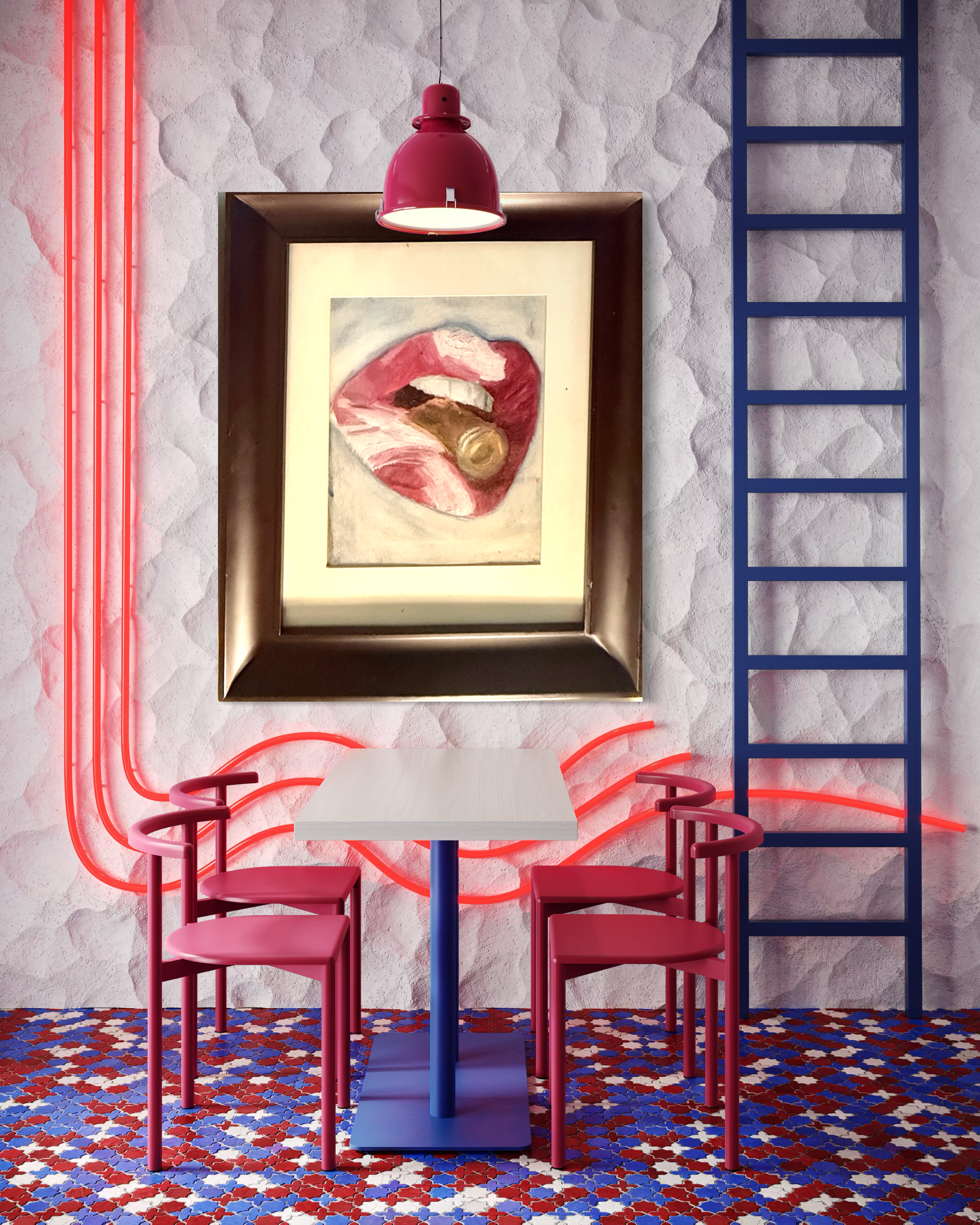 Large Framed Lips Canvas Art – Modern Pop Art Statement Painting